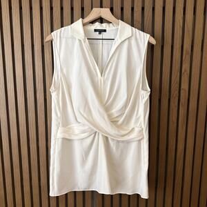 Lafayette 148 100% Silk Sleeveless Wrap Draped Blouse Cream Ivory Women’s Sz 14